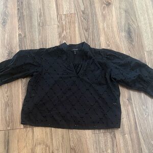 Banana Republic Black Eyelet V-Neck Blouse